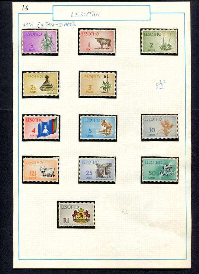Lesotho - 12 Stamps Mounted (Hinged) on Old Album Page