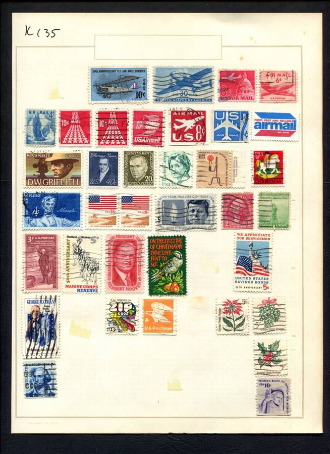 USA - 35 Stamps Mounted (Hinged) On Album Page