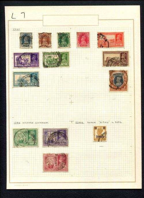 India - 14 Stamps Mounted (Hinged) on Old Album Page