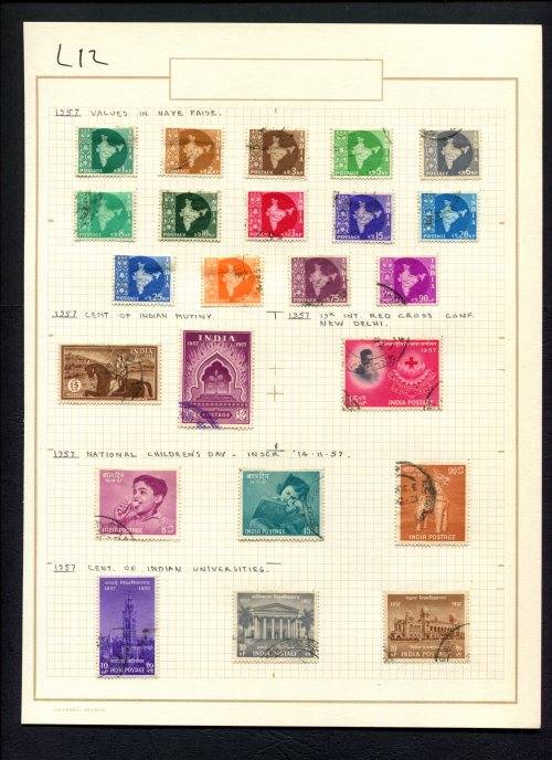 India - 23 Stamps Mounted (Hinged) on Old Album Page
