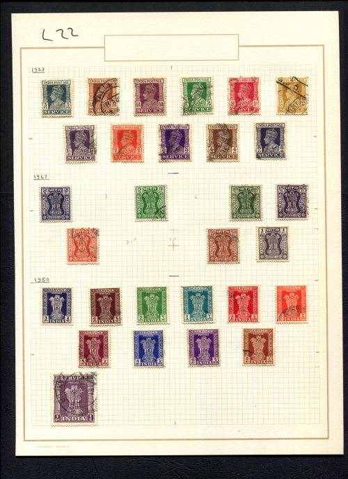 India - 29 Stamps Mounted (Hinged) on Old Album Page