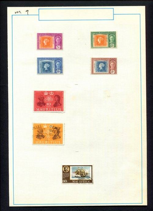 Mauritius - 7 Stamps Mounted (Hinged) on Old Album Page