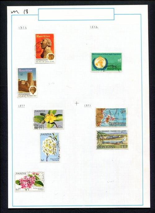 Mauritius - 8 Stamps Mounted (Hinged) on Old Album Page
