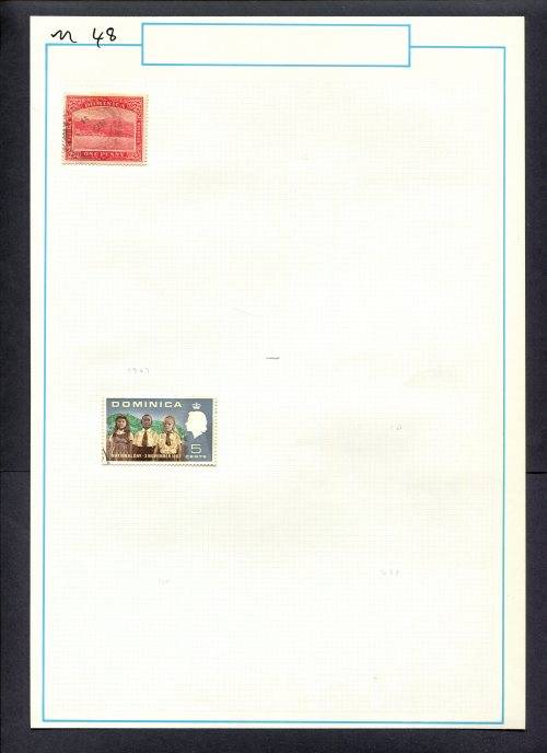 Dominica - 2 Stamps Mounted (Hinged) on Old Album Page