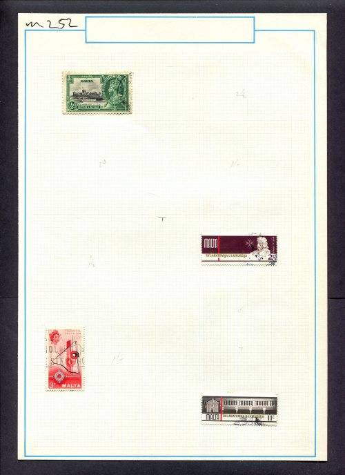 Malta - 4 Stamps Mounted (Hinged) On Old Album Page