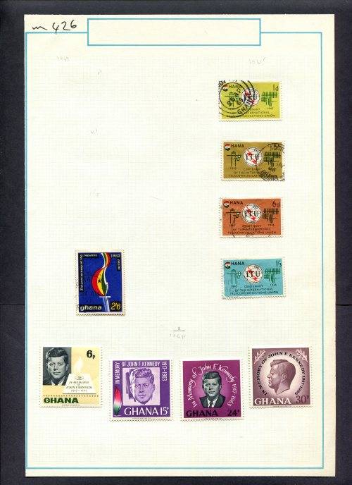 Ghana - 9 Stamps Mounted (Hinged) On Old Album Page