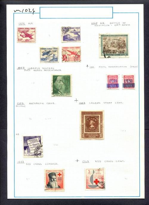 Chile - 12 Stamps Mounted On Old Album Page