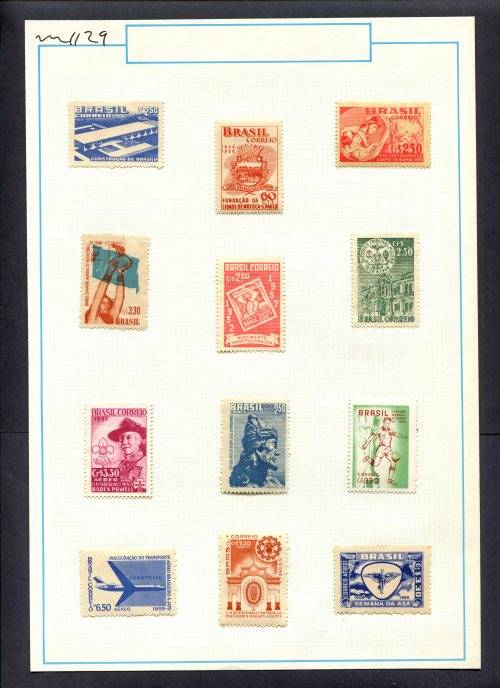 Brazil - 12 Stamps Mounted (Hinged) On Old Album Page