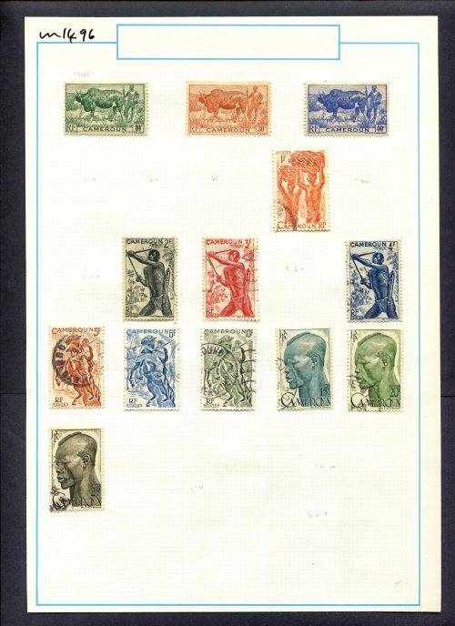 Cameroon - 13 Stamps  Mounted (Hinged) On Old Album Page
