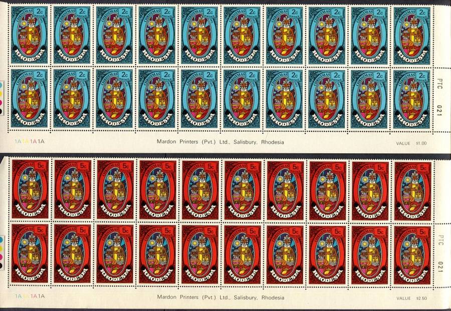 Rhodesia - Set of 3 Double Bottom Rows 1A - 1972 - MNH