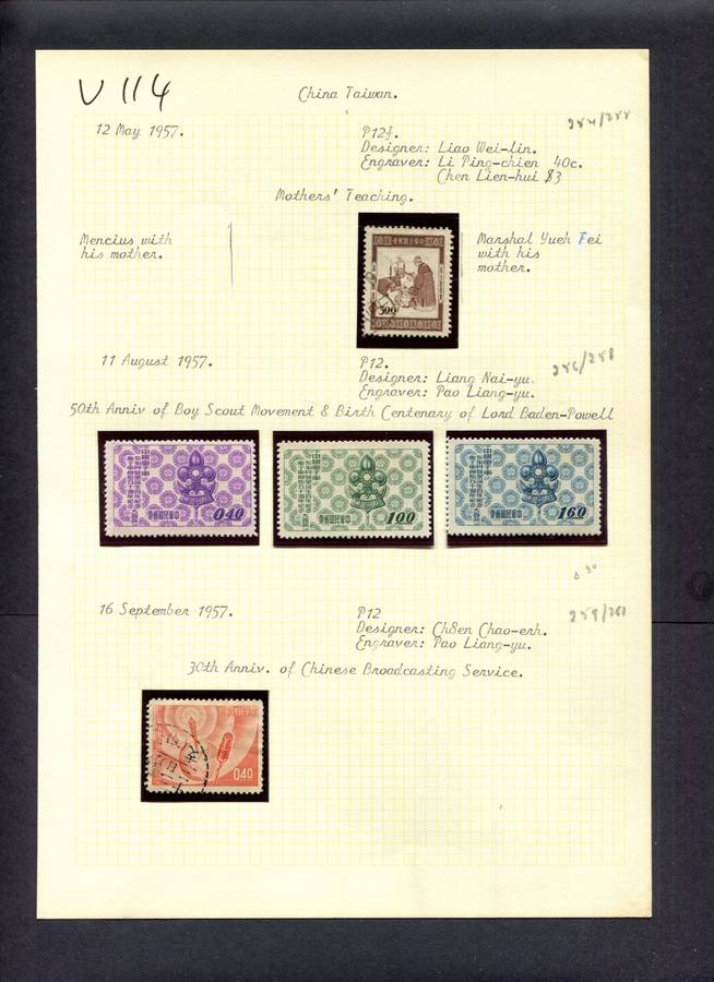 Taiwan - 5 Stamps Mounted (Hinged) On Old Album Page
