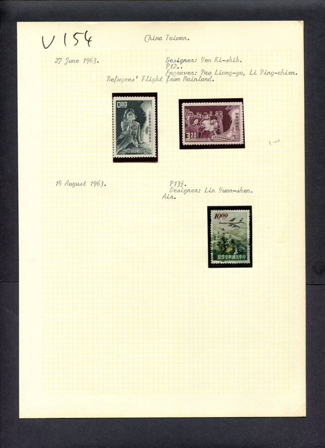 Taiwan - 3 Stamps Mounted (Hinged) On Old Album Page