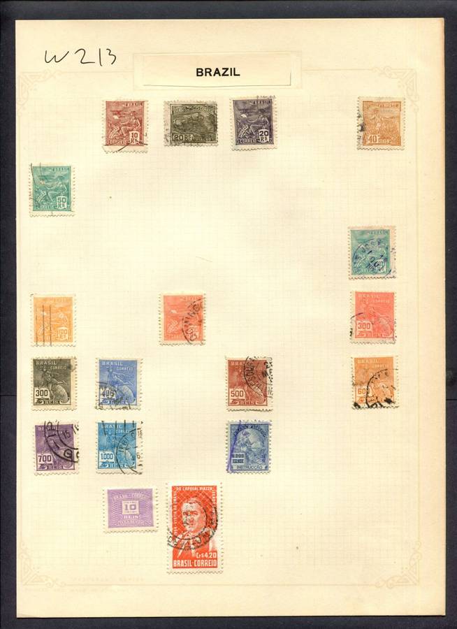 Brazil - 18 Stamps Mounted (Hinged) On Album Page