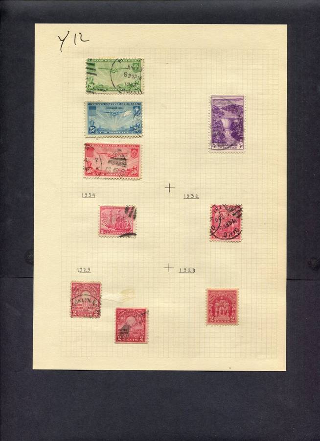USA - 9 Stamps Mounted (Hinged) On Old Album Page