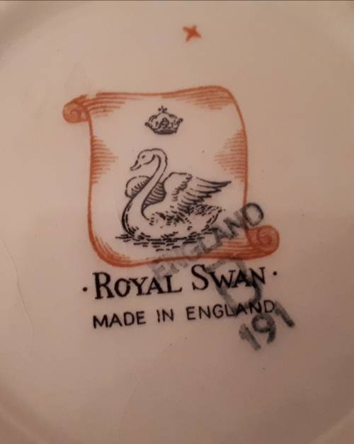 ROYAL SWAN of STAFFORDSHIRE Porcelain Coffee Pot & 4 Demitasse Coffee Cups & Saucers Duos - Vintage