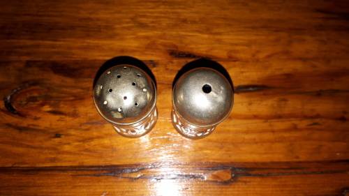 VINTAGE SILVER PLATED Tiny Salt and Pepper Pots with cobalt blue inner liner
