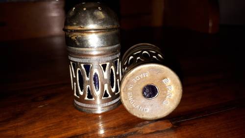 VINTAGE SILVER PLATED Tiny Salt and Pepper Pots with cobalt blue inner liner
