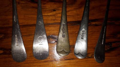 LOT OF 5 VINTAGE PLATED Dinner Spoons from assorted cutlers