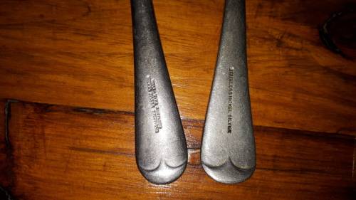 FIVE LARGE VINTAGE NICKEL SILVER Soup Spoons