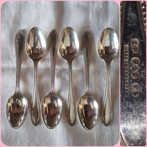 ANTIQUE SET OF 6 SILVER PLATED TEA SPOONS IN PRISTINE CONDITION