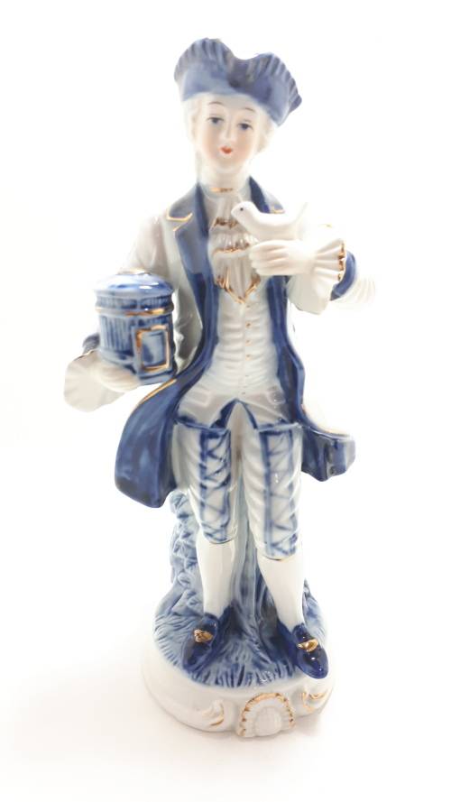 1925-67 Fine Porcelain Blue and White Capodimonte Victorian Figurine Pair Male and Female