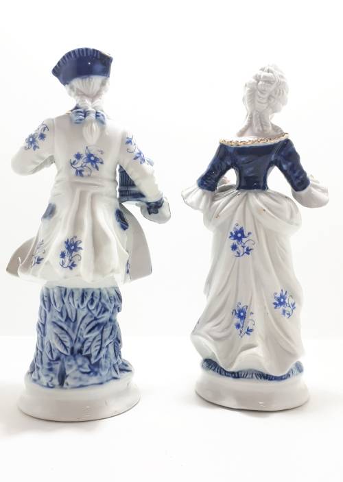 1925-67 Fine Porcelain Blue and White Capodimonte Victorian Figurine Pair Male and Female