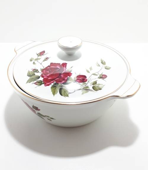 23 Piece Alfred Meakin Glo White Dinner Set - White With Rose Pattern And Gold Trim