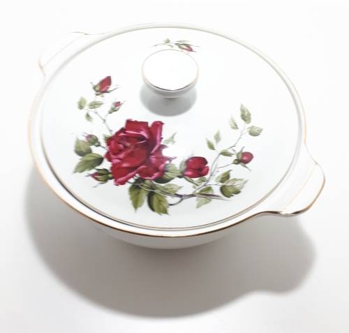 23 Piece Alfred Meakin Glo White Dinner Set - White With Rose Pattern And Gold Trim
