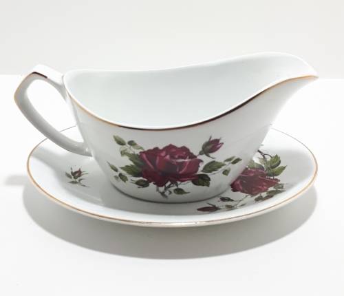 23 Piece Alfred Meakin Glo White Dinner Set - White With Rose Pattern And Gold Trim