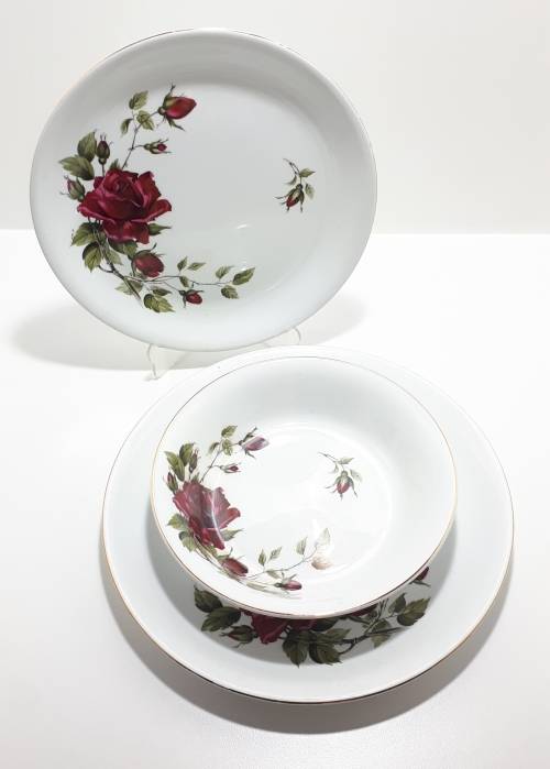23 Piece Alfred Meakin Glo White Dinner Set - White With Rose Pattern And Gold Trim