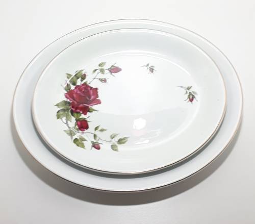 23 Piece Alfred Meakin Glo White Dinner Set - White With Rose Pattern And Gold Trim