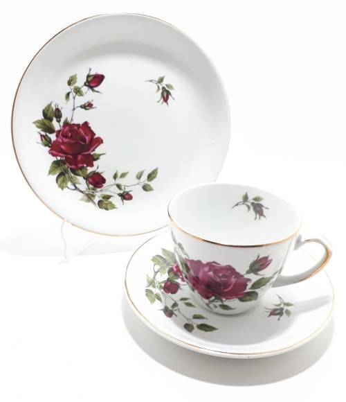 21 Piece Alfred Meakin Glo White Tea Set - White With Red Roses And Gold Trim
