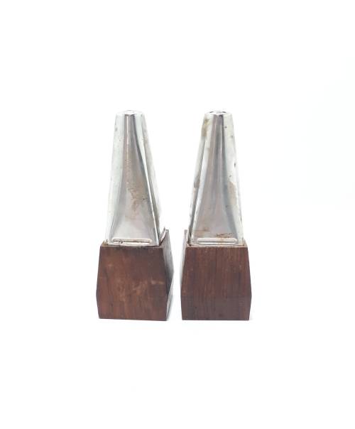 Vintage Set Of Wood and Stainless Steel Art Deco Designed Salt and Pepper Shakers