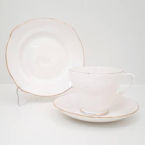 Vintage White and Gold Duchess Bone China Tea Trio  Cup, Saucer and Tea Plate