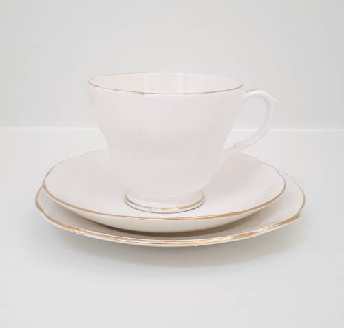 Vintage White and Gold Duchess Bone China Tea Trio  Cup, Saucer and Tea Plate