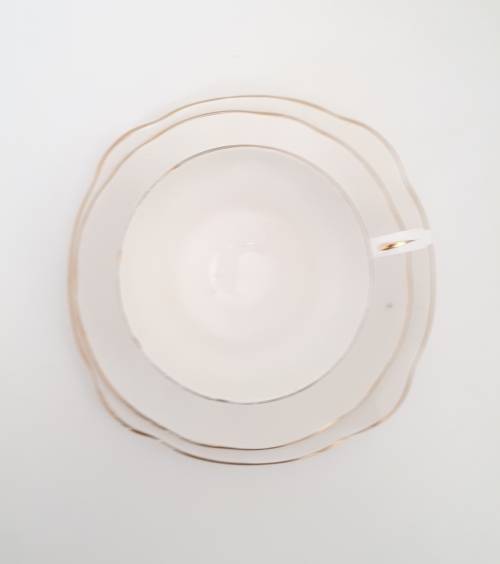 Vintage White and Gold Duchess Bone China Tea Trio  Cup, Saucer and Tea Plate