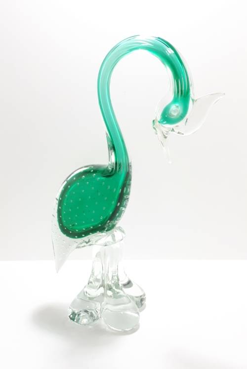 Collectable Large and Heavy Murano Hand Made Art Glass Bird Figurine  Green With Clear Glass