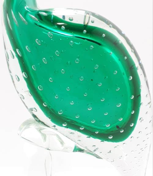 Collectable Large and Heavy Murano Hand Made Art Glass Bird Figurine  Green With Clear Glass