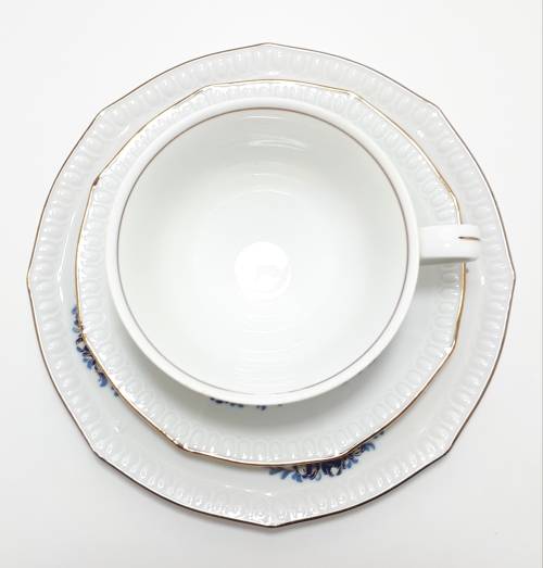 Blue and White (Echt Kobalt) Colditz Porcelain Tea Trio (Cup, Saucer and Tea Plate)