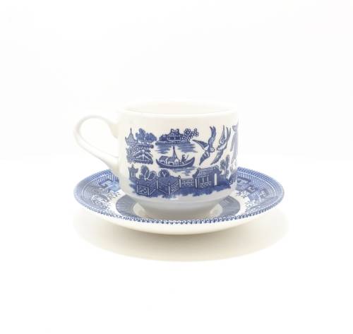 Vintage Blue & White Willow Coffee / Tea Duo  Cup & Saucer