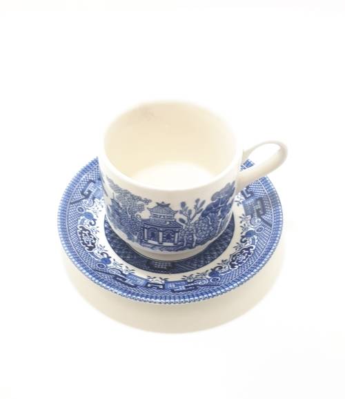 Vintage Blue & White Willow Coffee / Tea Duo  Cup & Saucer