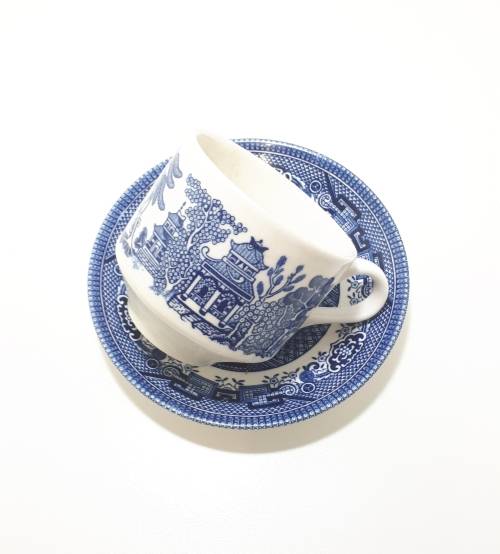 Vintage Blue & White Willow Coffee / Tea Duo  Cup & Saucer