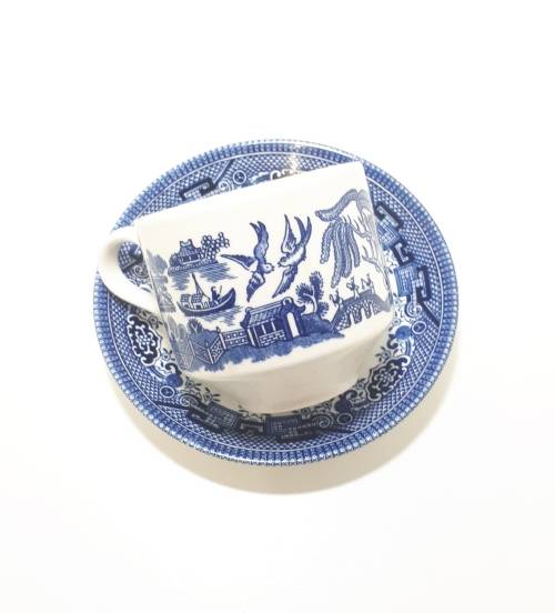 Vintage Blue & White Willow Coffee / Tea Duo  Cup & Saucer