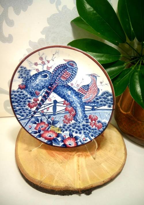 Collectable Vintage Japanese Imari Style Display Plate  Pair Of Birds