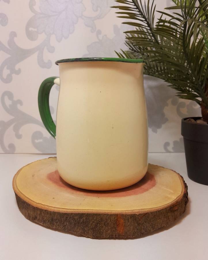 Classic Vintage Cream & Green Enamel Jug