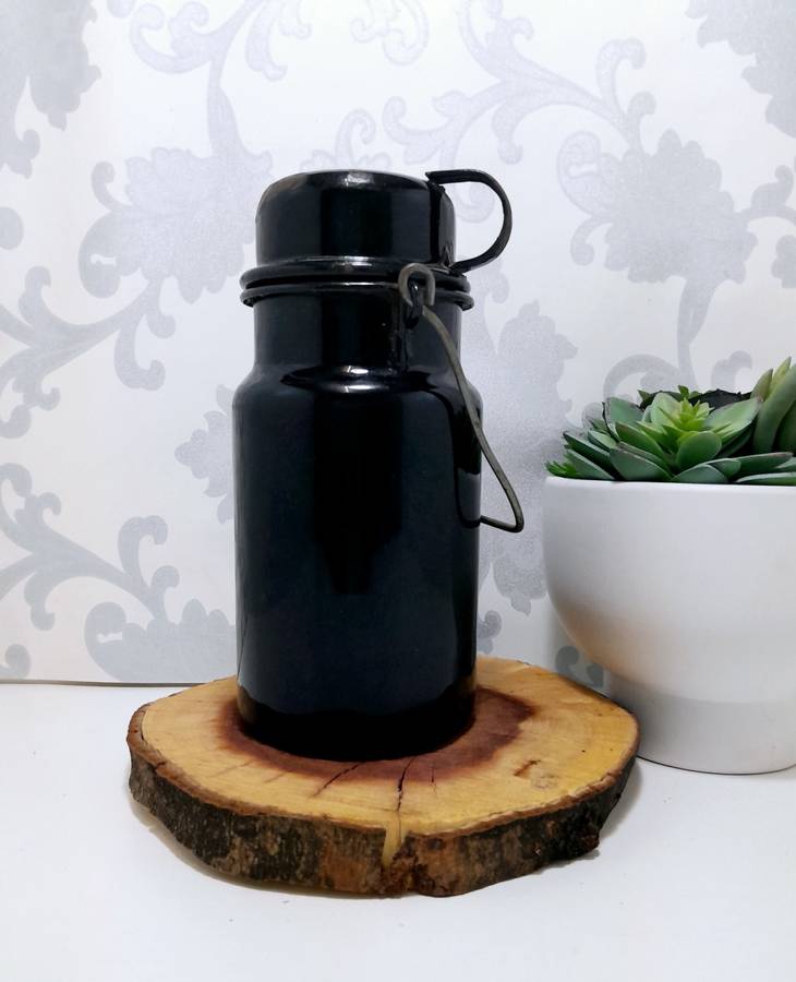 Antique Black & White Enamel Billy Can  Flask & Cup With Handle  Age Character