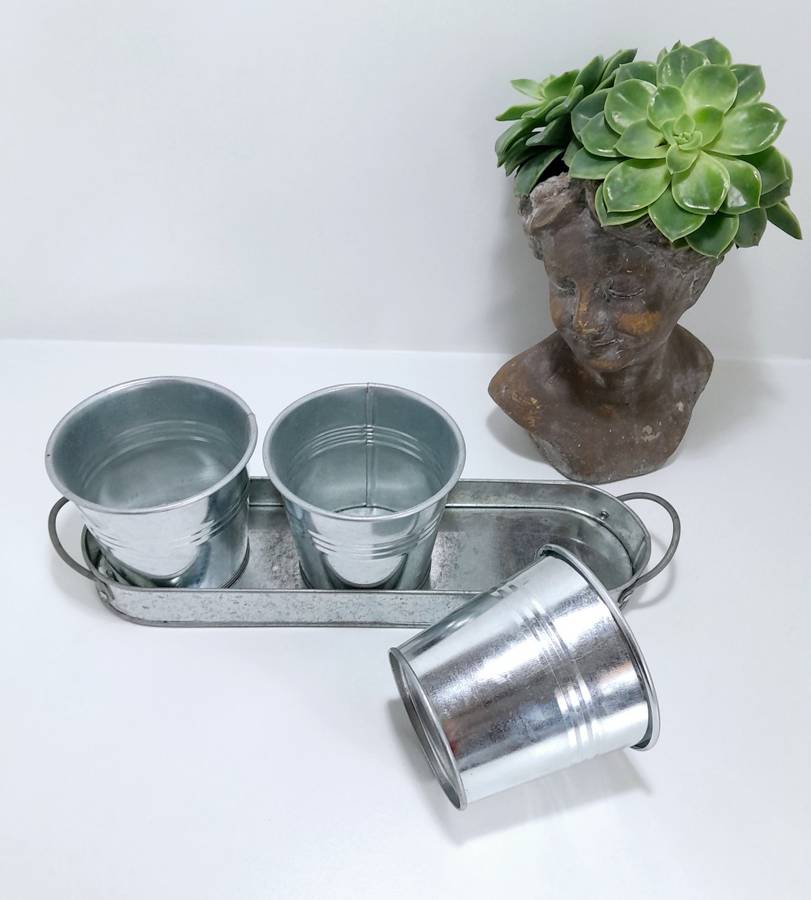 Kitchen Window Triple Aluminium Herb Planter Set On Tray