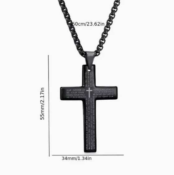Steel Verse Cross Pendant Necklace - Black