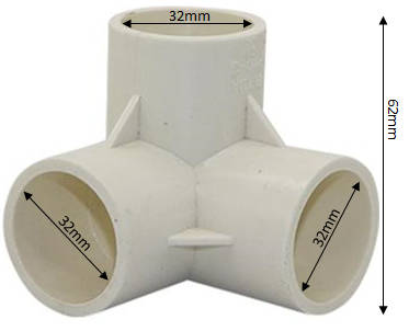 PVC Corner Connector, 3-way elbow - 32mm. Pack of 10 units