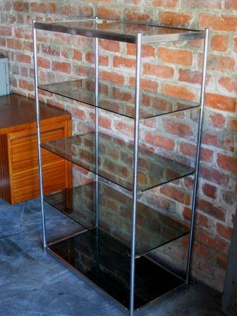 Retro 1970s chrome and smoke glass shelf
